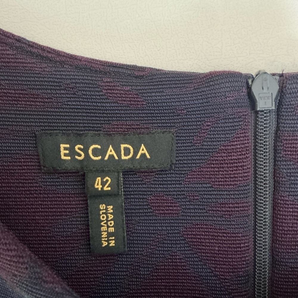 Escada Ruched Jacquard Print Sheath Midi Dress Purple Size 42 - Picture 15 of 16